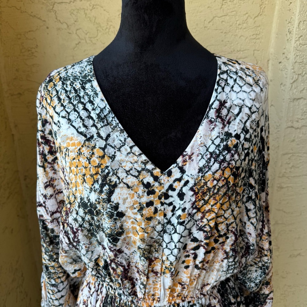 Savanna Jane Snake Print Dress Sz L Elastic Waist V-neck Above Knee - Picture 5 of 12